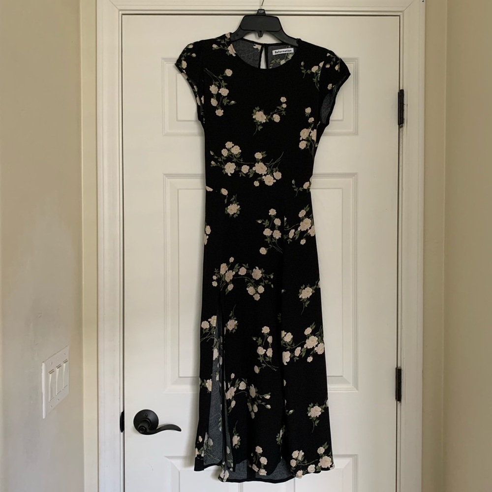 Reformation black floral dress, size 8 petite